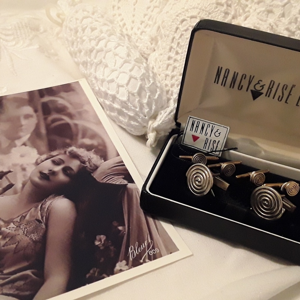 COPY - VTG. NANCY & RISE 925 STERLING CUFFLINKS SET W/BOX